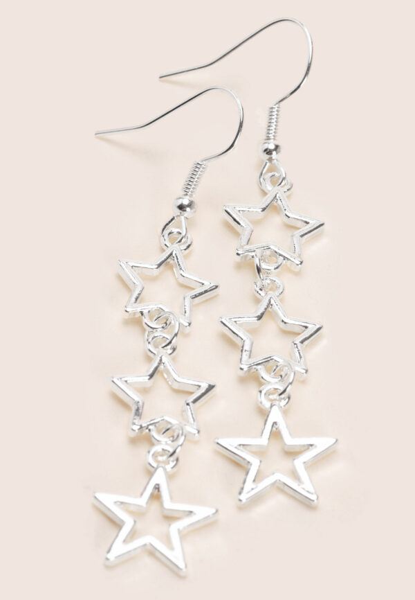 Womens Silver Stars Drop Earrings