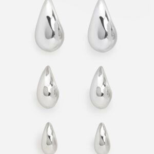 Womens Silver Tear Drop Earrings 3 Pack - Grey - One Size, Grey