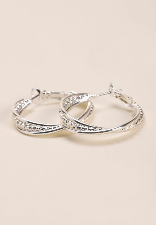 Womens Silver Twist Textured Hoop Earrings