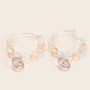 Womens Silver & Peach Gem Hoop Earrings