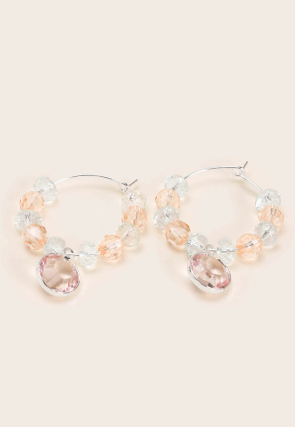 Womens Silver & Peach Gem Hoop Earrings