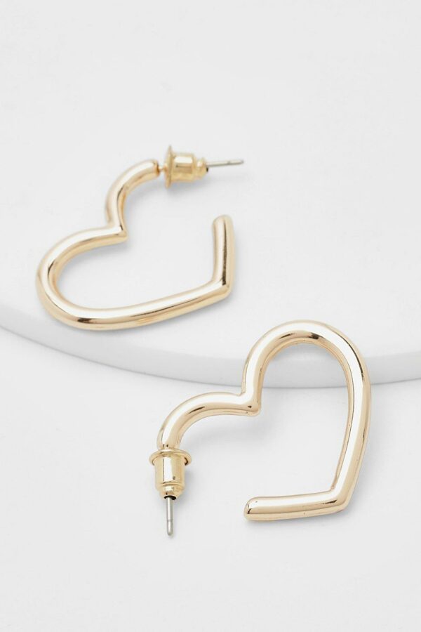 Womens Simple Heart Hoop Earrings - Gold - One Size, Gold