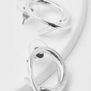 Womens Simple Silver Oval Hoop Earrings - Grey - One Size, Grey