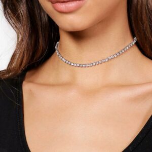 Womens Skinny Diamante Choker Necklace - Grey - One Size, Grey