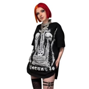 Women's Skulls Printed Loose T-Shirt / Goth Black Short Sleeves Oversized T-Shirts