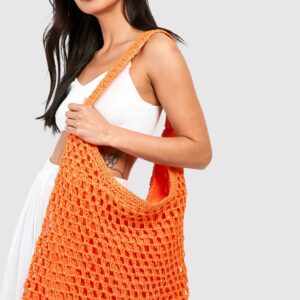 Womens Slouchy Straw Beach Bag - Orange - One Size, Orange