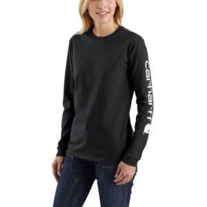 Women's Small Black Cotton Workwear Sleeve Logo Long Sleeve T-Shirt