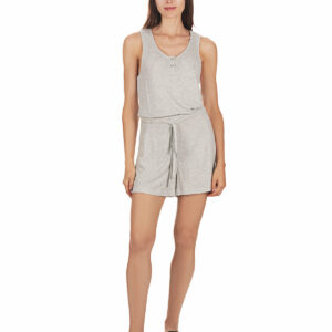 Women's Soft Waffle Bamboo Blend Short Romper with Cinched Waist