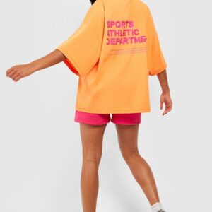 Womens Sports Athletic Slogan Oversized T-Shirt - Orange - L, Orange