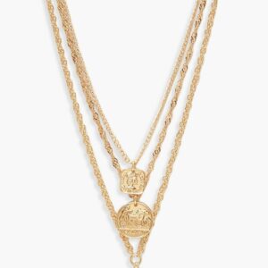 Womens Square Medallion & Coin Layered Necklace - Gold - One Size, Gold