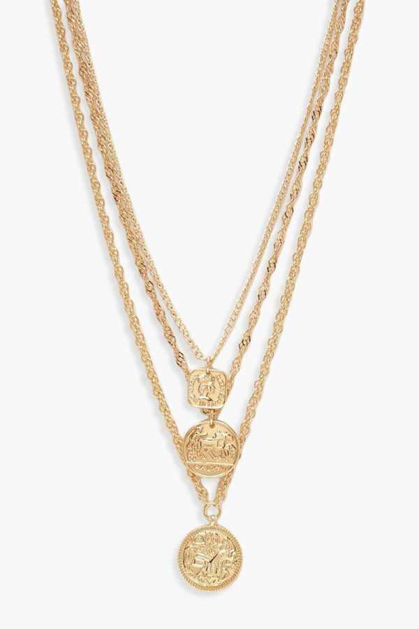 Womens Square Medallion & Coin Layered Necklace - Gold - One Size, Gold