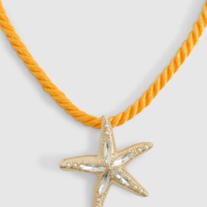 Womens Starfish Charm Rope Necklace - Orange - One Size, Orange