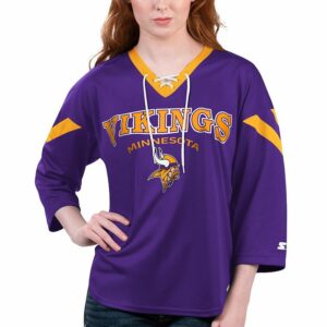 Women's Starter Purple Minnesota Vikings Rally Lace-Up 3/4 Sleeve T-Shirt, Size: Large