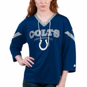 Women's Starter Royal Indianapolis Colts Rally Lace-Up 3/4 Sleeve T-Shirt, Size: XS, Blue