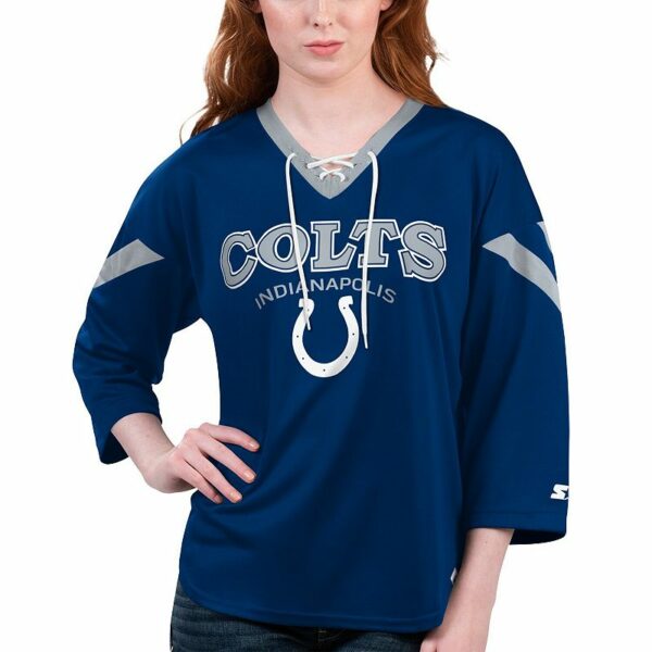 Women's Starter Royal Indianapolis Colts Rally Lace-Up 3/4 Sleeve T-Shirt, Size: XS, Blue