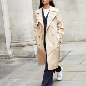 Women's Stone Double Breasted Trench Coat