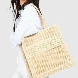 Womens Straw Tote Bag - Beige - One Size, Beige