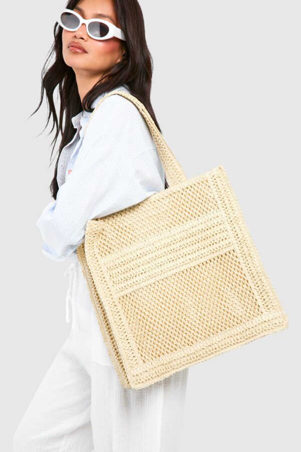 Womens Straw Tote Bag - Beige - One Size, Beige