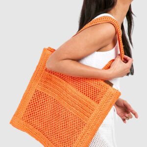 Womens Straw Tote Bag - Orange - One Size, Orange