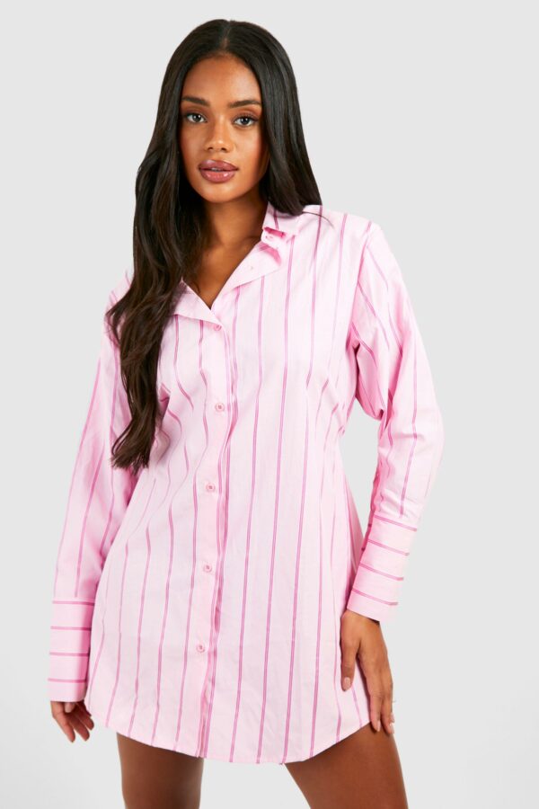 Womens Striped Cinched Waist Shirt Dress - Pink - 10, Pink