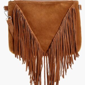 Womens Suedette Fringed Crossbody Bag - Brown - One Size, Brown