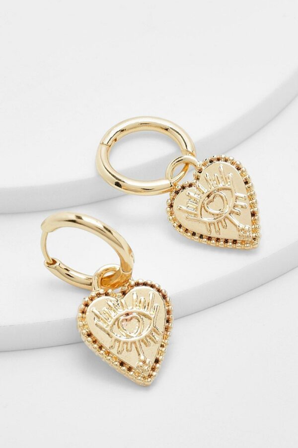 Womens Sunray Eye Heart Hoop Earrings - Gold - One Size, Gold