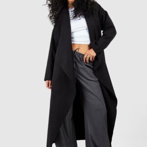 Womens Super Oversized Waterfall Wool Look Coat - Black - 12, Black