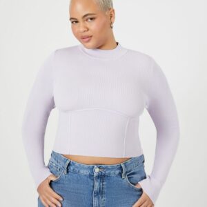 Women's Sweater-Knit Bustier Crop Top in Amethyst, 1X