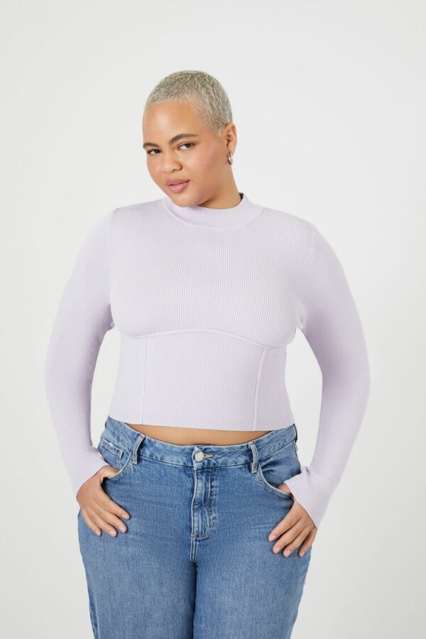 Women's Sweater-Knit Bustier Crop Top in Amethyst, 1X