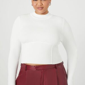 Women's Sweater-Knit Bustier Crop Top in Vanilla, 3X