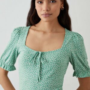 Womens Sweetheart Tie Detail Printed Top