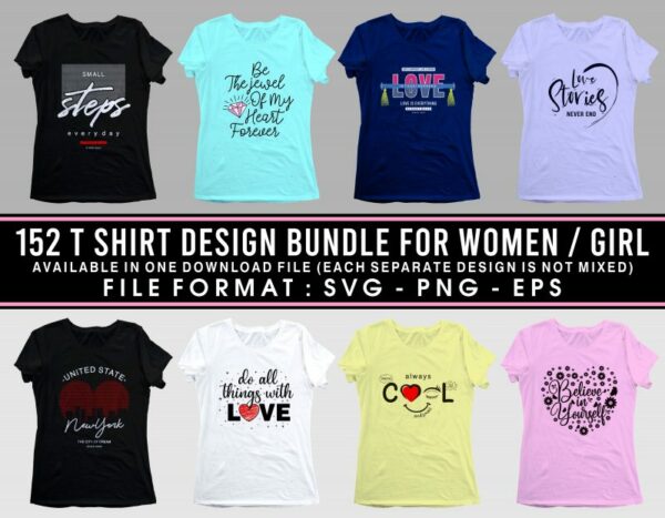 Women's T-Shirt Design Bundle With 152+ Graphics