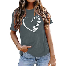 Women's T shirt Tee 100% Cotton Heart Butterfly Print Home Daily Date Basic T-shirt Sleeve Short Sleeve Round Neck Black Summer