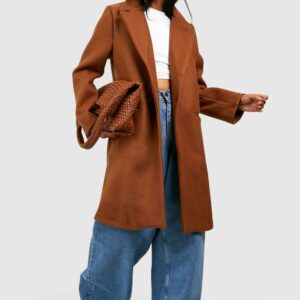 Womens Tailored Wool Look Coat - Brown - 8, Brown