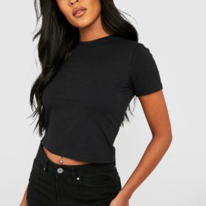 Womens Tall Basic Cotton Blend Short Sleeve Crop Fitted T-Shirt - Black - 10, Black