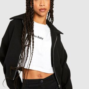 Womens Tall Cropped Wool Look Zip Up Bomber Jacket - Black - 14, Black