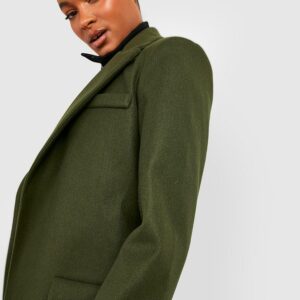 Womens Tall Double Breasted Pocket Wool Look Coat - Green - 16, Green