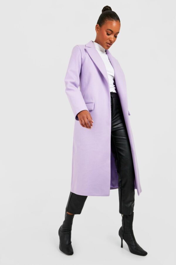 Womens Tall Double Breasted Pocket Wool Look Coat - Purple - 10, Purple