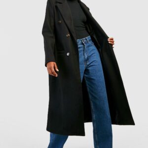 Womens Tall Simple Double Breasted Wool Look Coat - Black - 8, Black