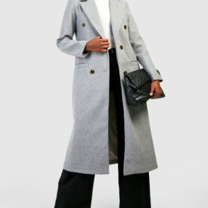 Womens Tall Simple Double Breasted Wool Look Coat - Grey - 16, Grey