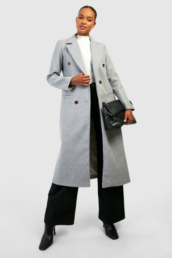 Womens Tall Simple Double Breasted Wool Look Coat - Grey - 16, Grey