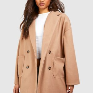 Womens Tall Wool Look Oversized Pocket Coat - Beige - 8, Beige