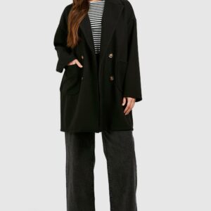 Womens Tall Wool Look Oversized Pocket Coat - Black - 8, Black