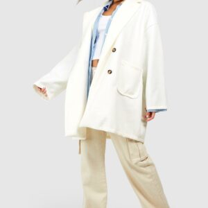 Womens Tall Wool Look Oversized Pocket Coat - White - 10, White