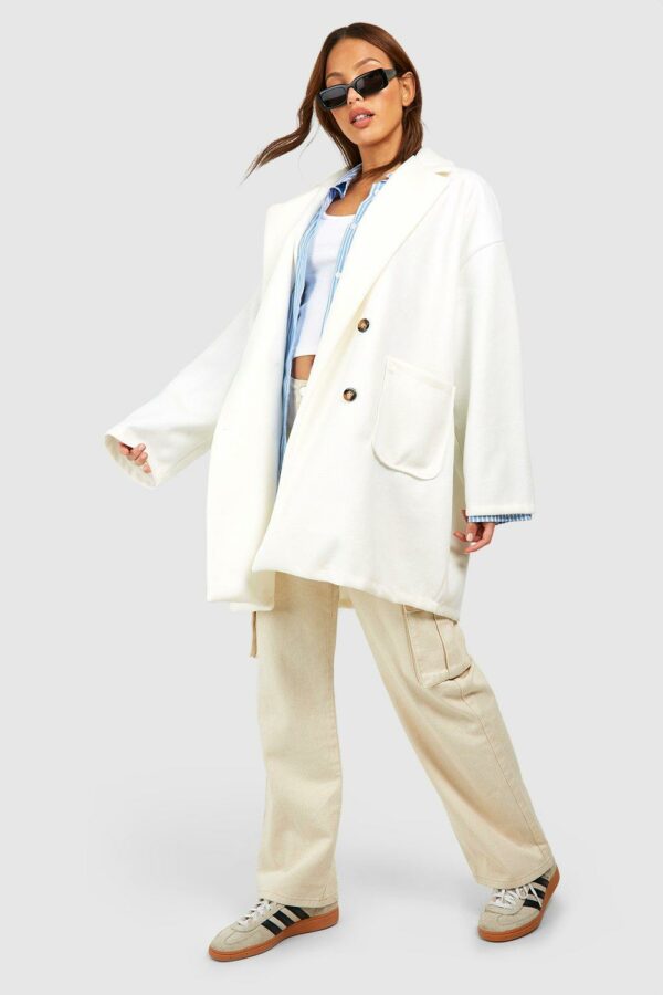 Womens Tall Wool Look Oversized Pocket Coat - White - 10, White