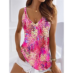 Women's Tank Top Camisole Vest Floral Print Casual Fashion Sleeveless V Neck Pink Summer