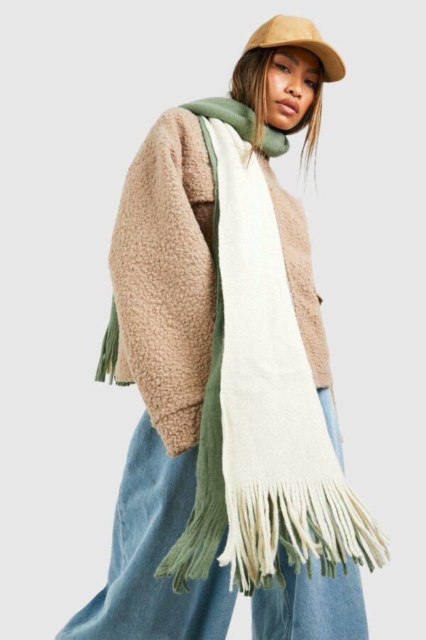 Womens Tassel Fringe Blanket Scarf - Green - One Size, Green