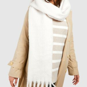 Womens Tassel Fringe Blanket Scarf - White - One Size, White