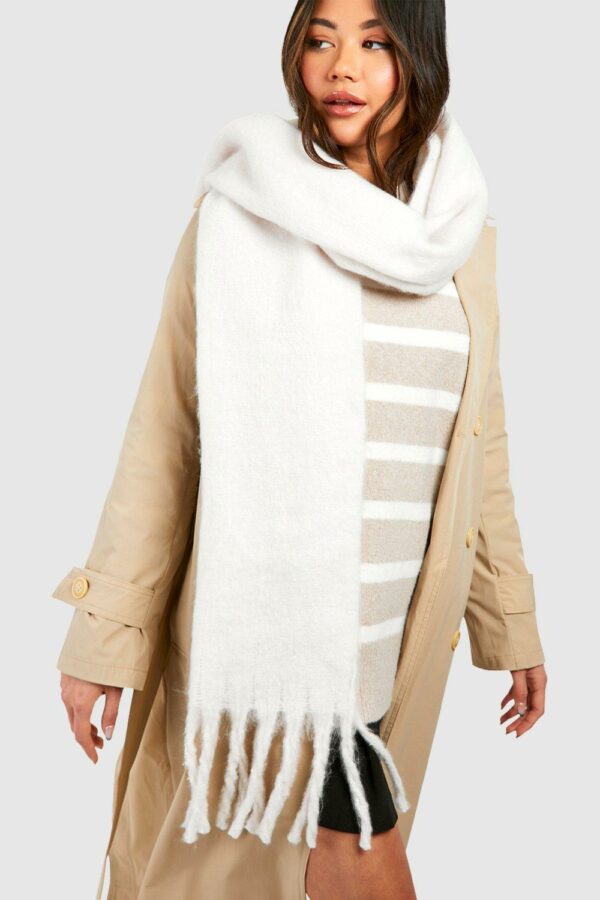 Womens Tassel Fringe Blanket Scarf - White - One Size, White