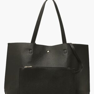 Womens Textured Pu Tote & Tablet Bag - Black - One Size, Black